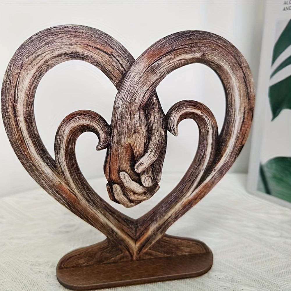 Herz, das Hände hält, Wanddekoration, dekorative Kunst, Skulptur, Retro-Holz-Finish, für immer Liebe, Ornamente für Wohnzimmer, Wohndekoration, Hochzeitsgeschenk, Valentinstag für Sie Lightinthebox