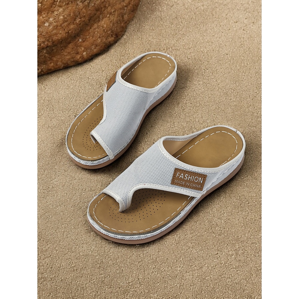 Hellgraue Schlupfsandalen aus Mesh für Damen mit Zehenschlaufe und gepolsterter Sohle - leichtes und atmungsaktives Sommerschuhwerk für den Strand und die Freizeit Lightinthebox