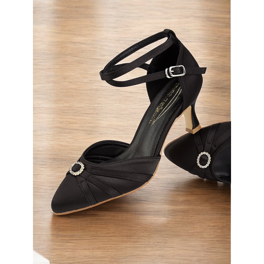 Damen-Pumps im Vintage-Stil aus schwarzem Synthetik-Satin mit Fesselriemchen - elegante Schuhe mit spitzer Spitze für Hochzeiten und formelle Anlässe Lightinthebox