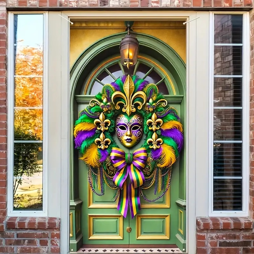 Karneval Mardi Gras Türdekorationen Türbezüge Maske Fleur de Lis Tür Gobelin Türvorhang Dekoration Kulisse Indoor/Outdoor Türbanner für Haustür Bauernhaus Lightinthebox