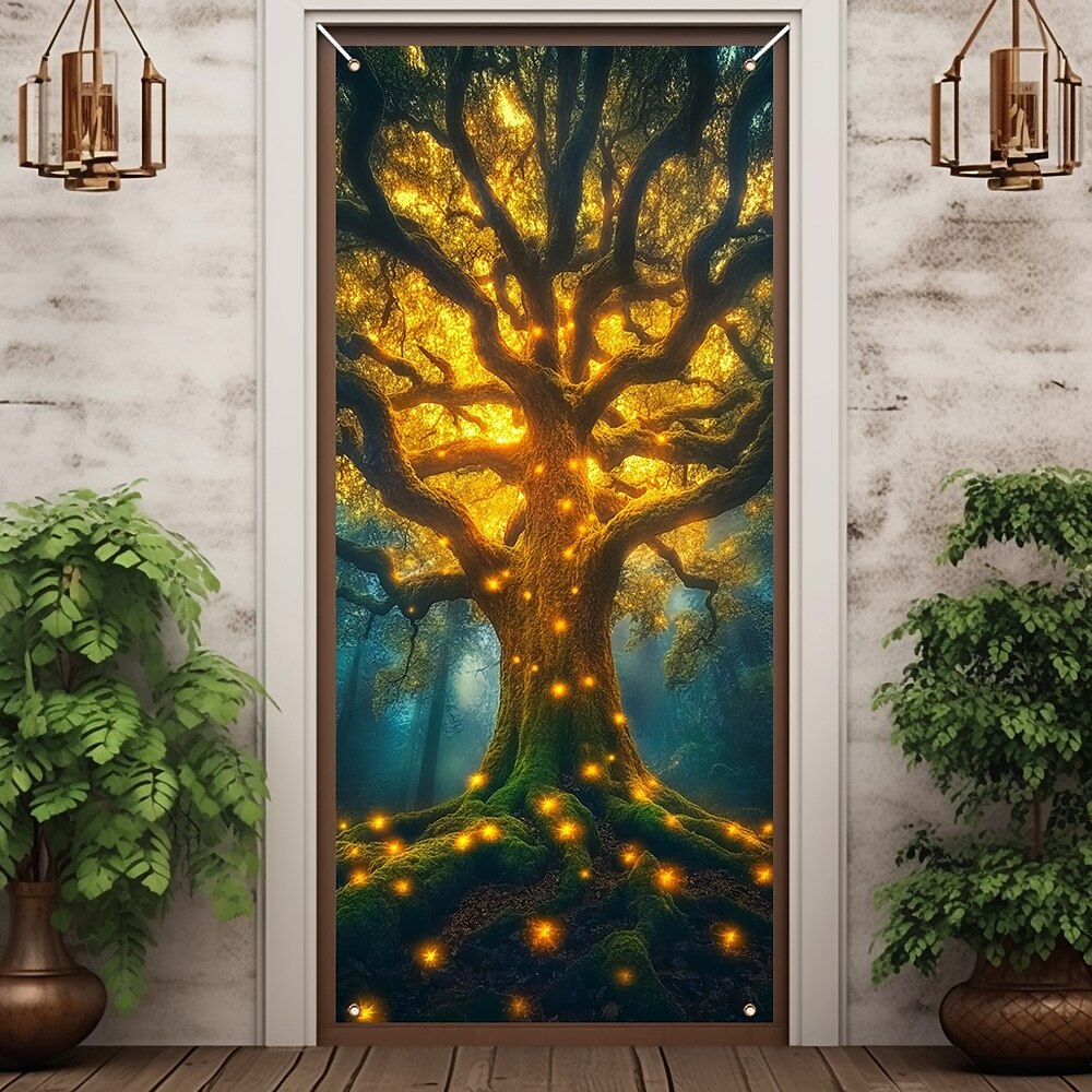 Baum des Lebens Türabdeckungen Wandbild Dekor Tür Wandteppich Tür Vorhang Dekoration Hintergrund Tür Banner abnehmbar für Haustür Indoor Outdoor Home Zimmer Dekoration Bauernhaus Dekor liefert Lightinthebox