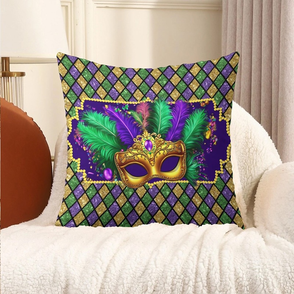 Dekorativer Kissenbezug mit Karnevalsmaske, Mardi Gras-Maske, 1 Stück, weicher, quadratischer Kissenbezug für Schlafzimmer, Wohnzimmer, Sofa, Couch, Stuhl Lightinthebox