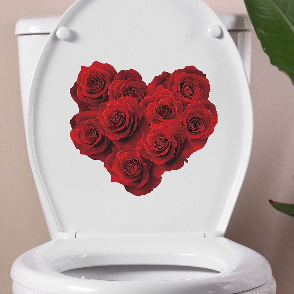 Valentinstag romantische rote Rose Bad Toilette Haus Verschönerung Aufkleber Lightinthebox