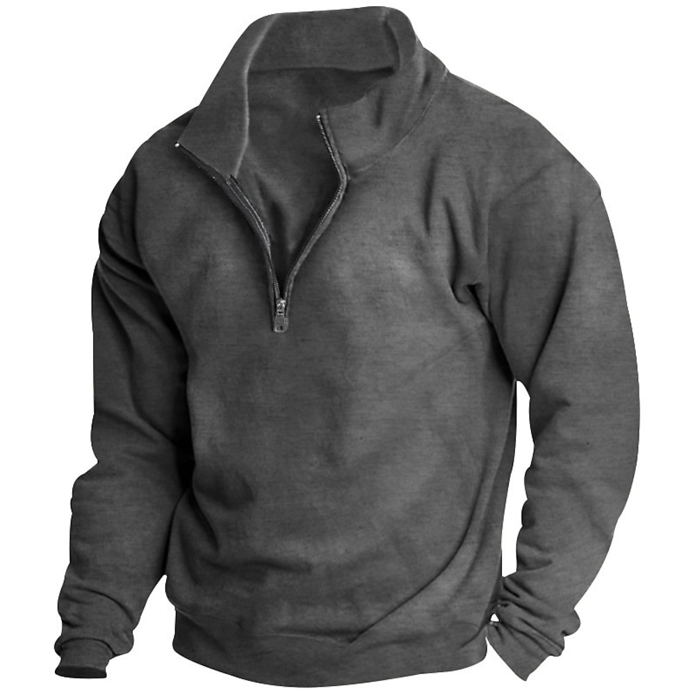 Herren Sweatshirt Pullover Sweatshirt mit Viertelreißverschluss Aprikose Schwarz Weiß Wein Rote Troyer Halber Reißverschluss Glatt Sport Natur Täglich Festtage Polyester Strassenmode Basic Lightinthebox