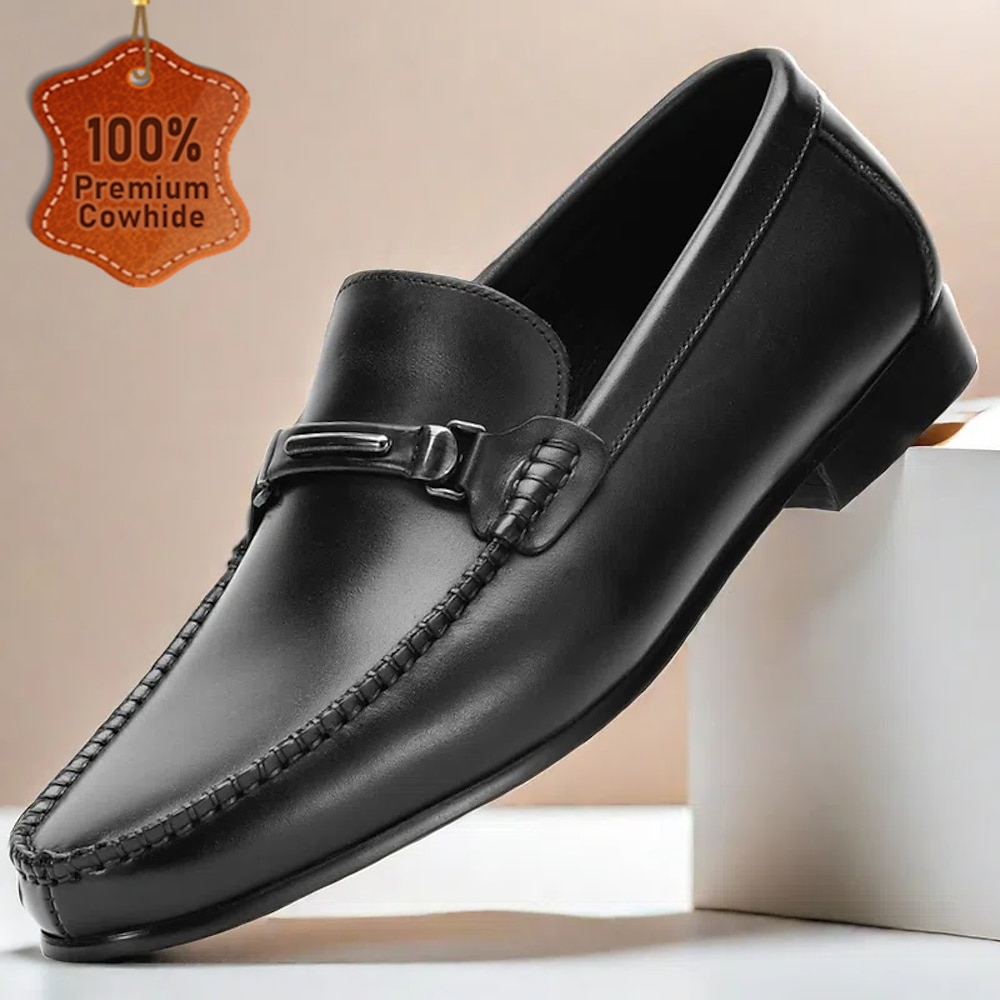 Schwarze Herren-Loafer aus hochwertigem Rindsleder mit Metallschnalle, bequeme Schlupfschuhe für formelle und legere Anlässe Lightinthebox