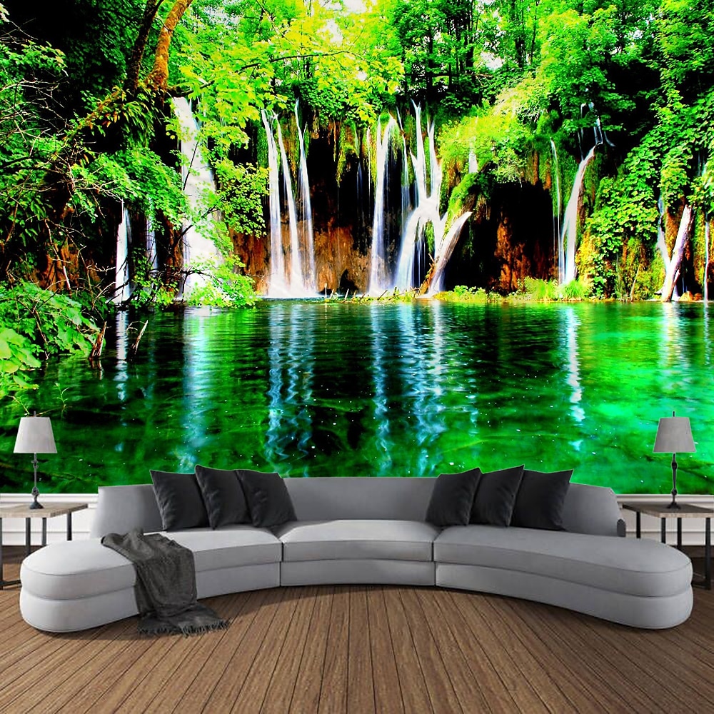 Natur Wasserfall Wandteppich Wand Kunst große Wandteppich Wandbild Dekor Fotografie Hintergrund Decke Vorhang Haus Schlafzimmer Wohnzimmer Dekoration Lightinthebox