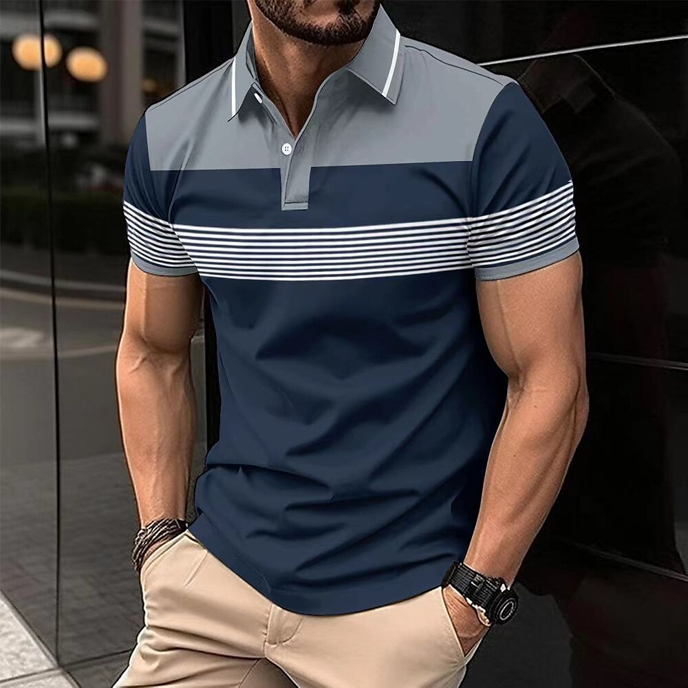 Herren Business-Polo Golfhemd Geschäft Casual Kargen Klassisch Kurzarm Farbblock Streifen Patchwork Knopf Sommer Frühling Herbst Weiß Rote Orange Grün Khaki Grau Business-Polo Lightinthebox