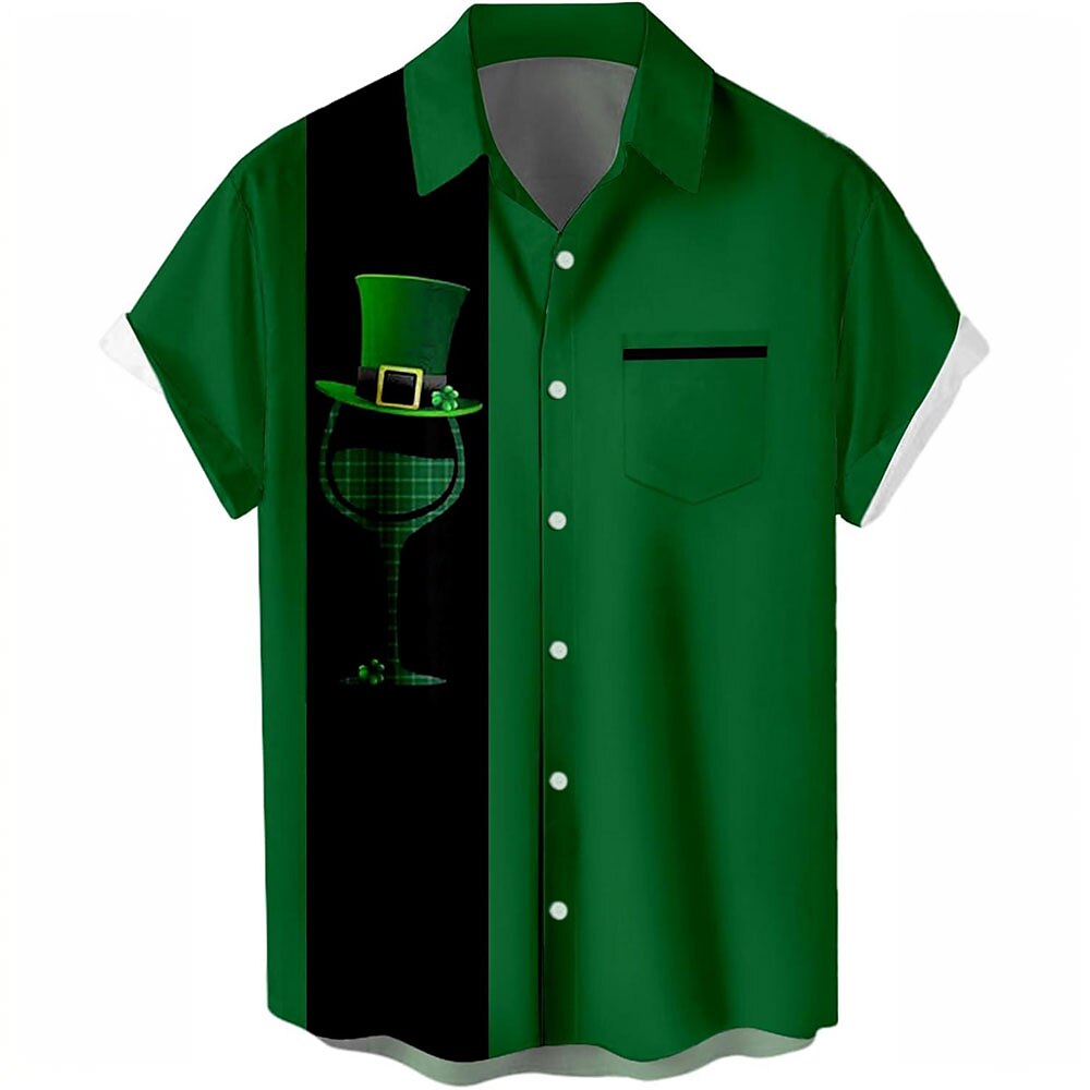 St. Patrick Herren Weinglas Lässiges Hemd Kurzarm Modisch lässig St.Patrick's Day Normal Casual Sommer Frühling Umlegekragen Knopf hoch Grün Lightinthebox