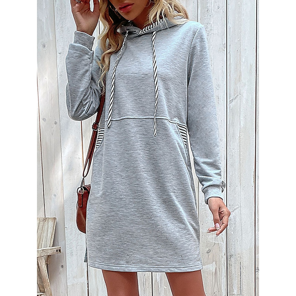 Damen Normal Sweatkleid Brautkleider schlicht Glatt Midikleid Langarm Mit Kapuze Patchwork Regular Fit Arbeit Täglich Grau Frühling Herbst Winter Lightinthebox