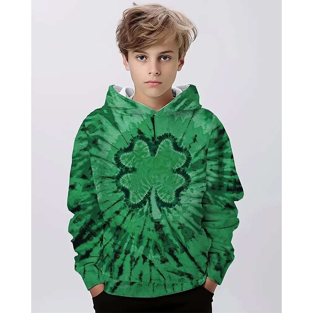 Jungen 3D Graphic Vierblättriges Kleeblatt Kapuzenshirt Langarm Frühling Herbst Modisch Strassenmode Polyester kinderkleidung 4-12 Jahre Mit Kapuze Outdoor Casual Täglich Regular Fit Lightinthebox