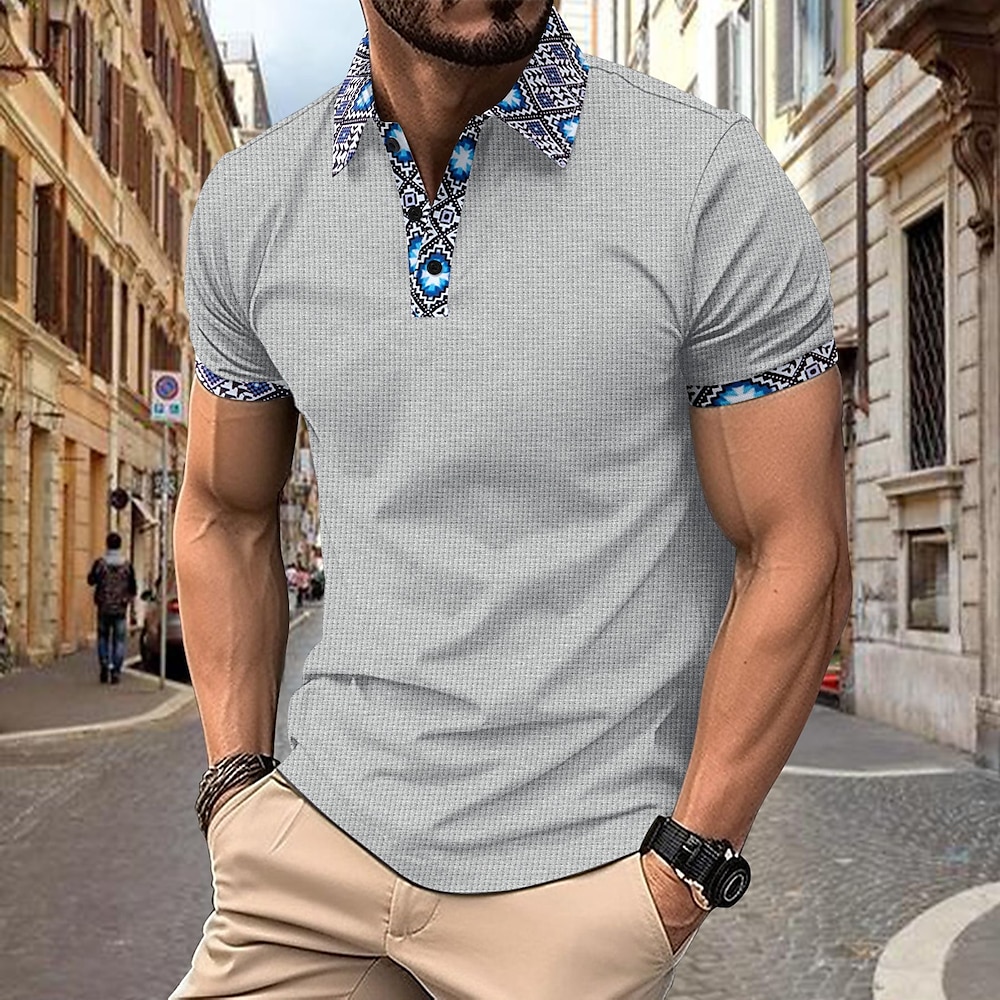 Herren Golfhemd Poloshirt aus Waffelstrick Geschäft Aktiv Klassisch Kurzarm Modisch Modern Feste Farbe Knopf Sommer Frühling Regular Fit Schwarz Weiß Königliches Blau Beige Grau Golfhemd Lightinthebox