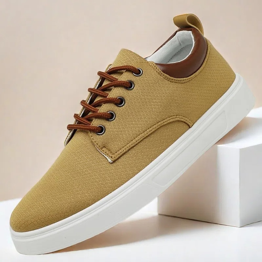 Lässige Canvas-Sneaker zum Schnüren für Herren - leichte, atmungsaktive Schuhe mit Lederakzenten, perfekt für den Alltag und Outdoor-Aktivitäten Lightinthebox