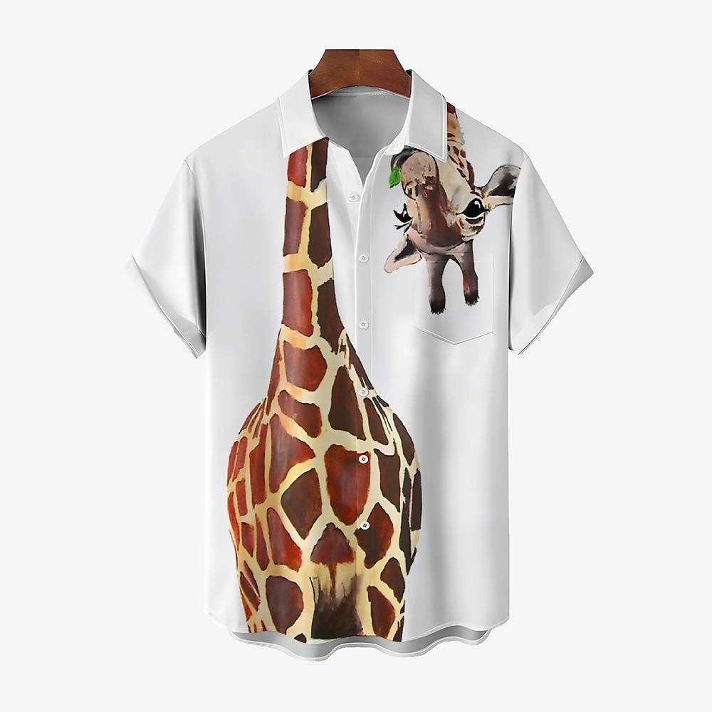 Herren Giraffe Lässiges Hemd Kurzarm Hässlich Brautkleider schlicht Normal Casual Sommer Frühling Knopf hoch Tasche Weiß Lightinthebox