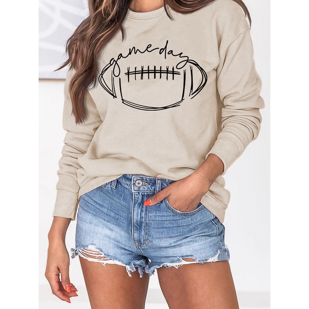 Damen Sweatshirt Pullover Brautkleider schlicht Baumwolle Graphic Strasse Alltagskleidung Rundhalsausschnitt Bedruckt Langarm Schwarz Grün Khaki Herbst Winter Lightinthebox