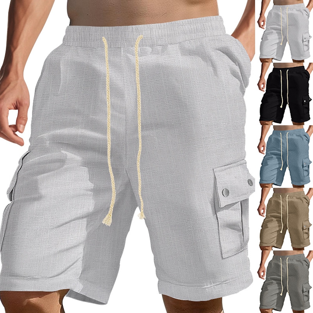 Herren Cargo Shorts Kurze Hosen Shorts Kurze Hosen Kordelzug Elastische Taille Multi Pocket Glatt tragbar Kurz Outdoor Täglich Campen und Wandern Modisch Klassisch Schwarz Blau Lightinthebox