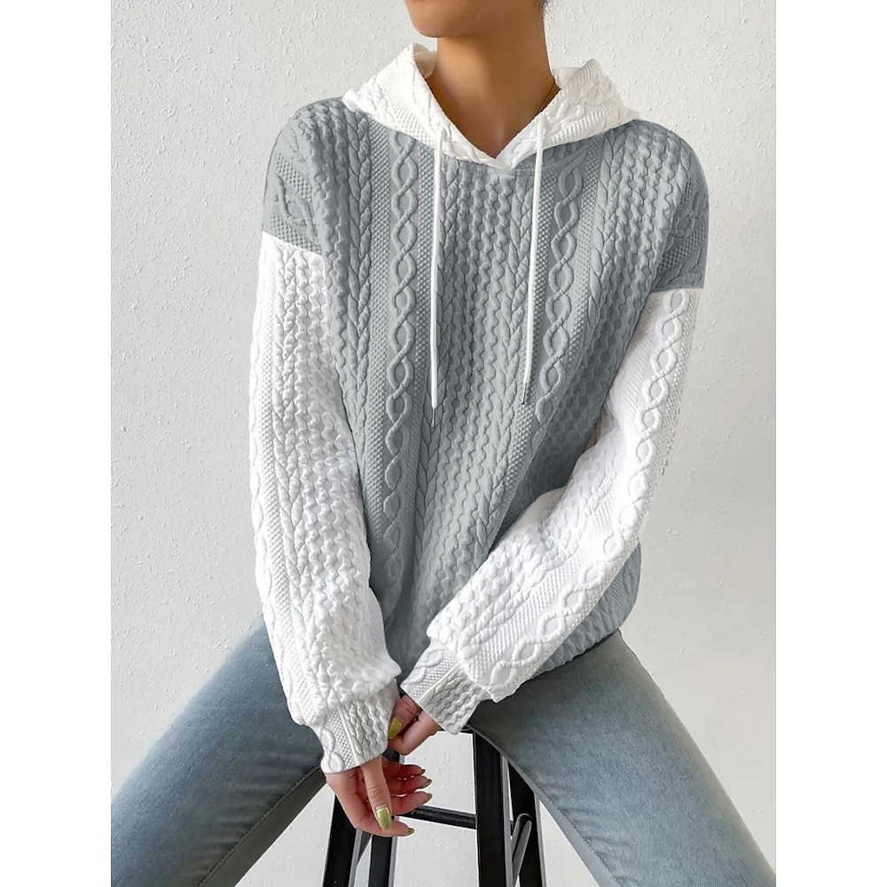 Damen Pullover mit Kapuze Sweatshirt Brautkleider schlicht Farbblock Normale Oberteile Langarm Mit Kapuze Patchwork Regular Fit Strasse Alltagskleidung Schwarz Grau Frühling Herbst Lightinthebox