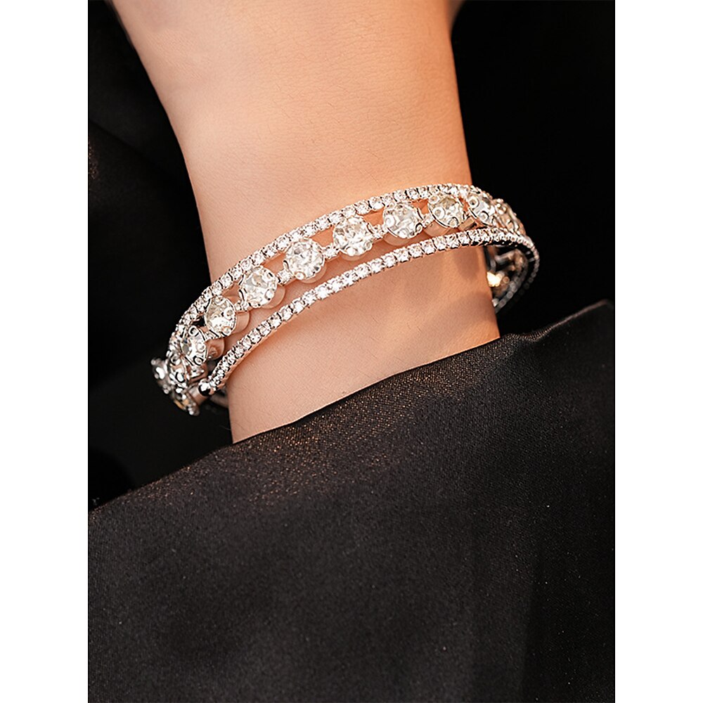 elegantes, zweireihiges Armreifarmband mit simulierten Strasssteinen - funkelnder, von Kristallen inspirierter Schmuck für Frauen, perfekt für Hochzeiten, Partys und formelle Anlässe Lightinthebox