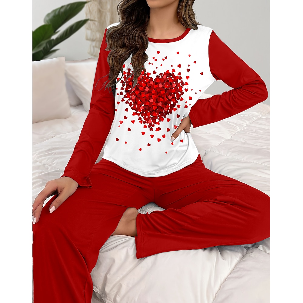 Damen Schlafanzug Set Brautkleider schlicht Komfort Herz T Shirt Hose Heim Valentinstag Täglich Langarm Rundhalsausschnitt Rote Frühling Herbst Winter Lightinthebox