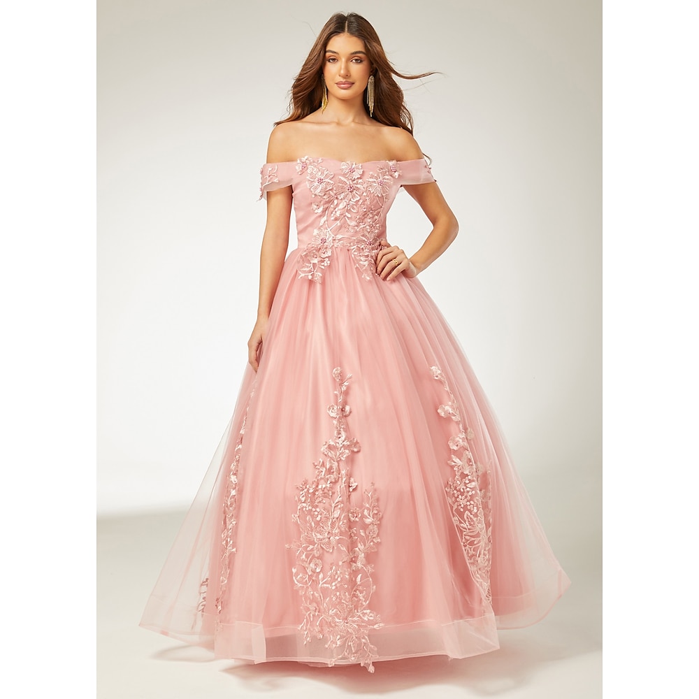 Ballkleid Quinceanera-Kleider Prinzessin Kleid Leistung Quinceanera Boden-Länge Ärmellos Schulterfrei Polyester mit Applikationen 2024 Lightinthebox