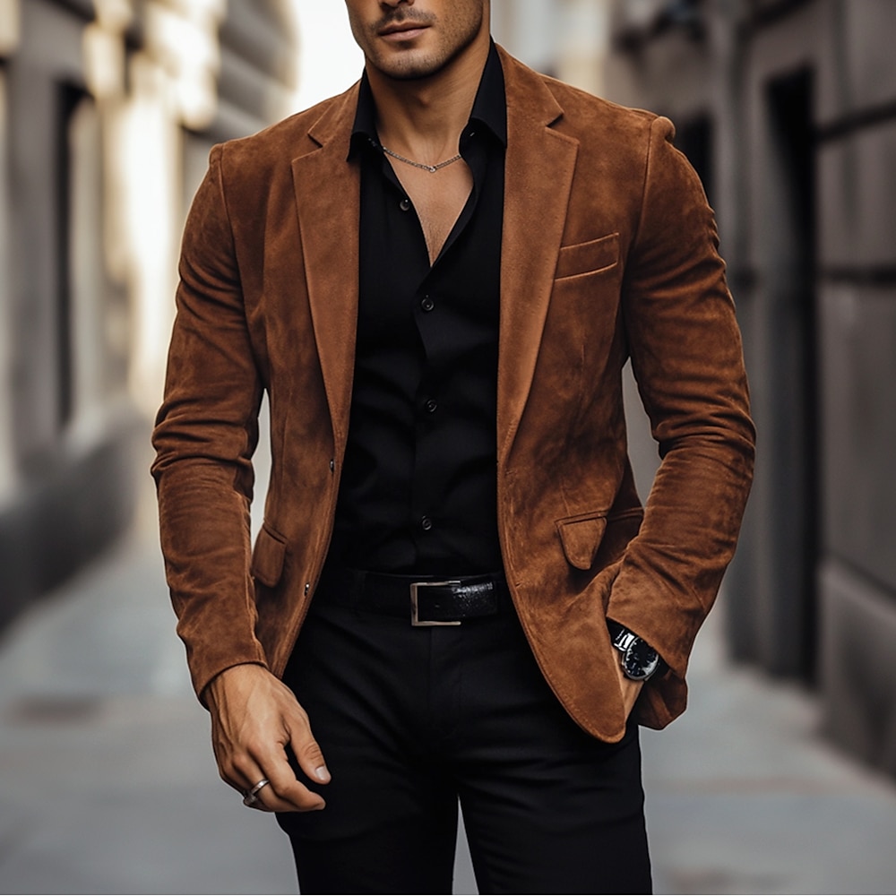 Herren-Blazer aus Wildlederimitat, braun, khaki, für die Arbeit, Straßenmode, lässig, bequem, einreihig Lightinthebox