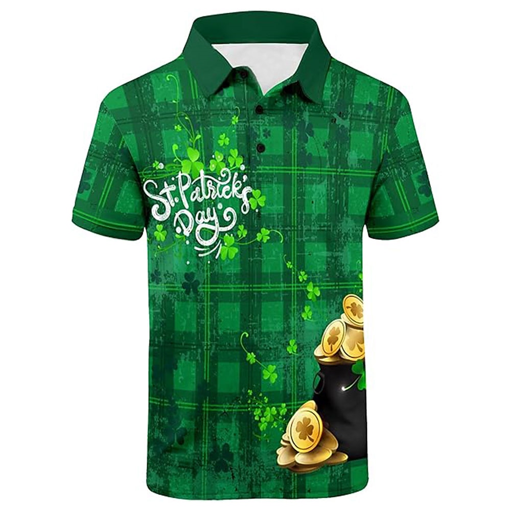 Herren Vierblättriges Kleeblatt Buchstabe Polo Kurzarm Polo-Shirts Hemden mit Kragen Brautkleider schlicht Outdoor Festival-Outfit 3D-Druck Grün Lightinthebox