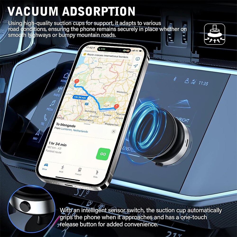 360-Grad verstellbare elektrische Telefonhalterung mit magnetischem Vakuum-Saugnapf, freihändiger magnetischer Handyhalter für Auto/Fitnessstudio/Spiegel/glatte Oberfläche, kompatibel mit Magsafe Lightinthebox