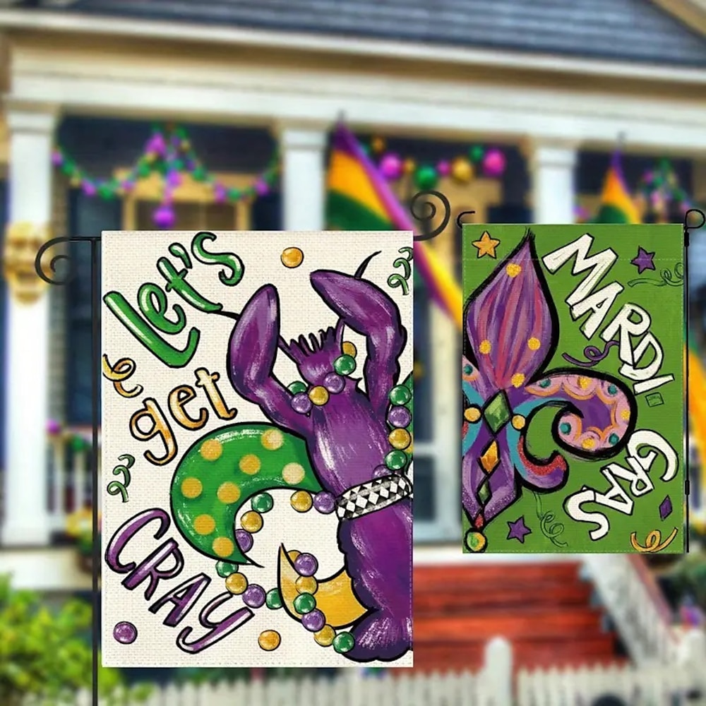 Karneval Mardi Gras Gartenflagge Haus Terrasse Willkommensflagge Fleur de Lis Außendekoration Parade Lightinthebox