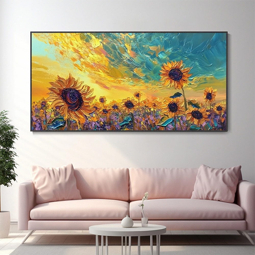 abstraktes handgemaltes Sonnenblumen Landschaft Herbst Ölgemälde Wohnzimmer Wand Kunst Dekor benutzerdefinierte Sonnenaufgang original Sonnenblumen Wandkunst kein Rahmen Lightinthebox