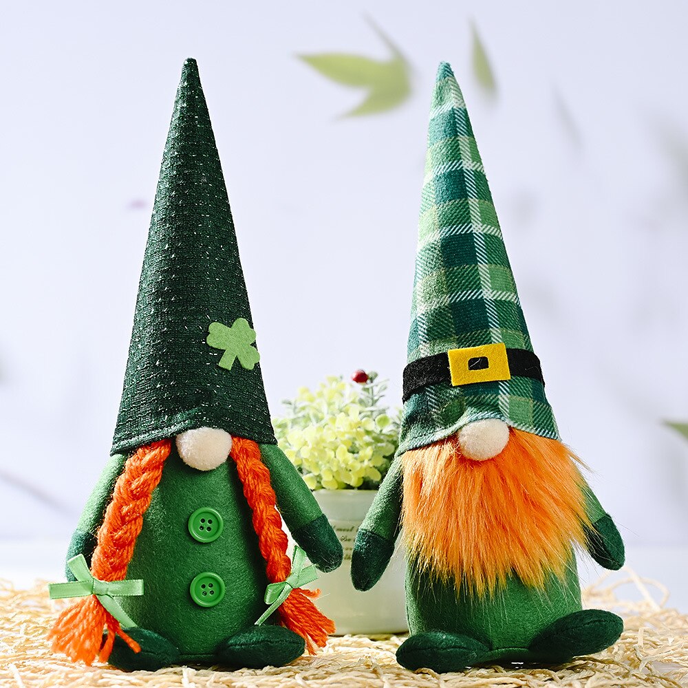 Plüschzwerge zum St. Patrick's Day, irische Rudolph-Puppe ohne Gesicht, stehende Feiertagsfigur mit grünem Blatt, festliches Dekorationsornament Lightinthebox