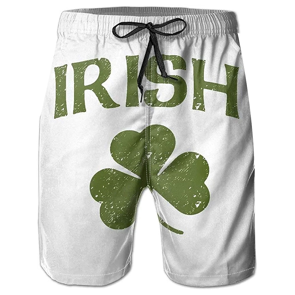 St. Patricks Day Herren Vierblättriges Kleeblatt Shorts Kurze Hosen Sommer-Shorts Strandshorts Kurze Hosen Mittlere Taillenlinie Vintage Strassenmode Casual Täglich Festtage Tasche Kordelzug Lightinthebox