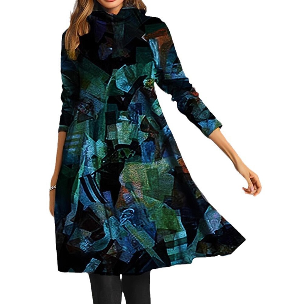 Damen Polyester Casual kleid Blumen Bedruckt Rollkragen Midikleid Elegant Stilvoll Urlaub Täglich Herbst Winter Lightinthebox