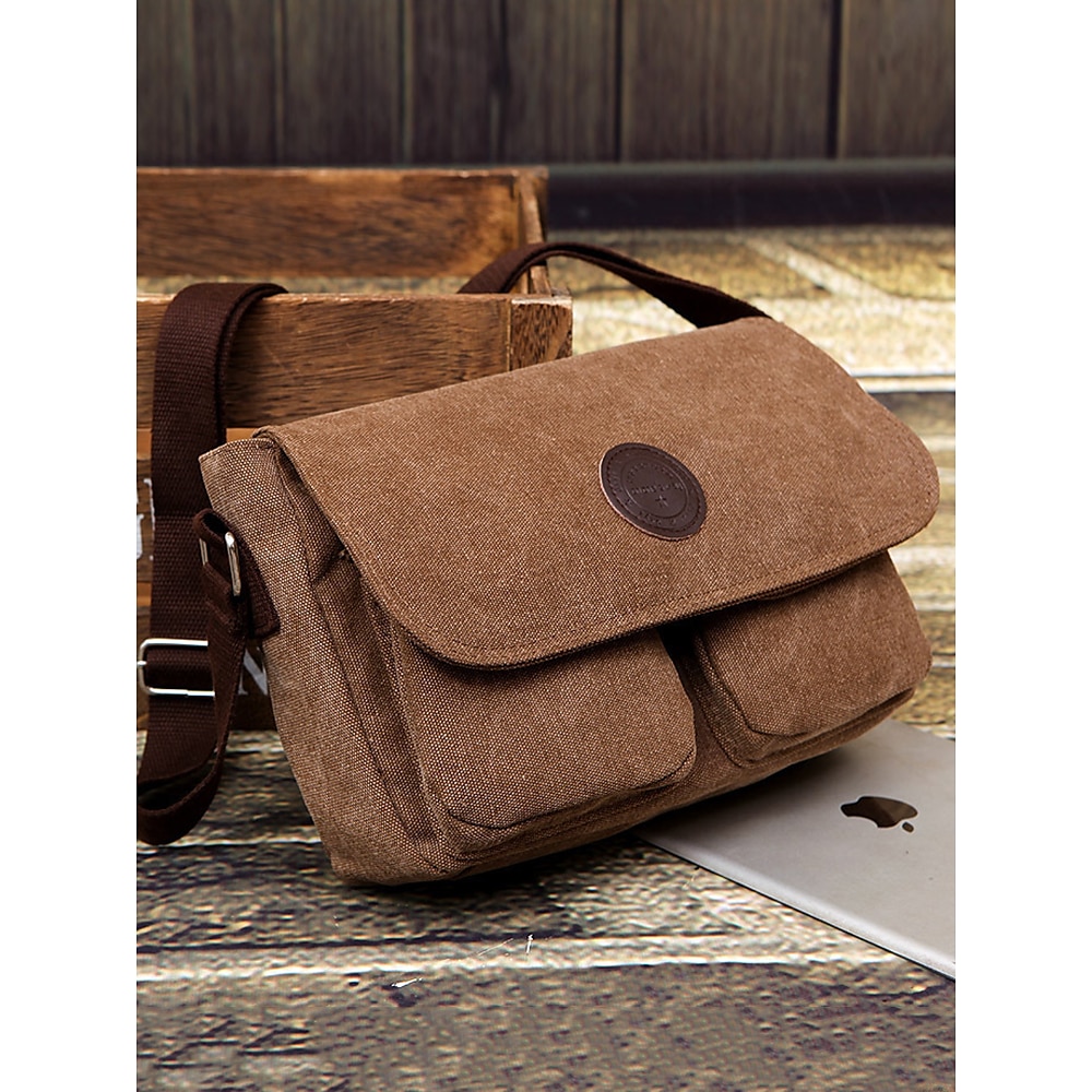 braune Canvas-Umhängetasche mit zwei Vordertaschen, lässige Umhängetasche für Männer, ideal für Reisen, Arbeit und den täglichen Gebrauch schwarz khaki kaffee Lightinthebox