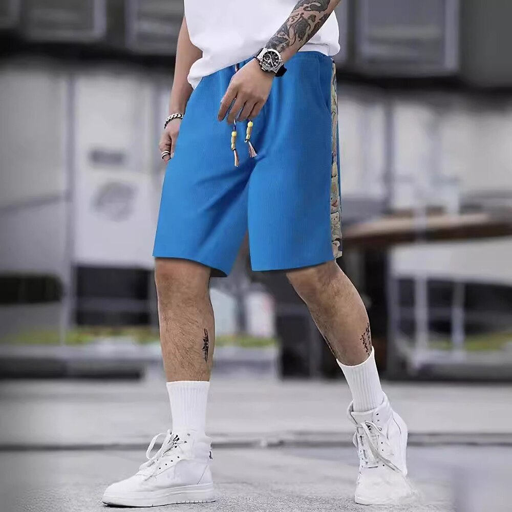 Herren Waffel-Shorts Sweatshorts Kurze Hose Sommer-Shorts Bermudas Patchwork Kordelzug Elastische Taille Glatt Komfort Sport Knielänge Outdoor Laufen Fitnessstudio Sport Athleisure Schwarz Weiß Lightinthebox