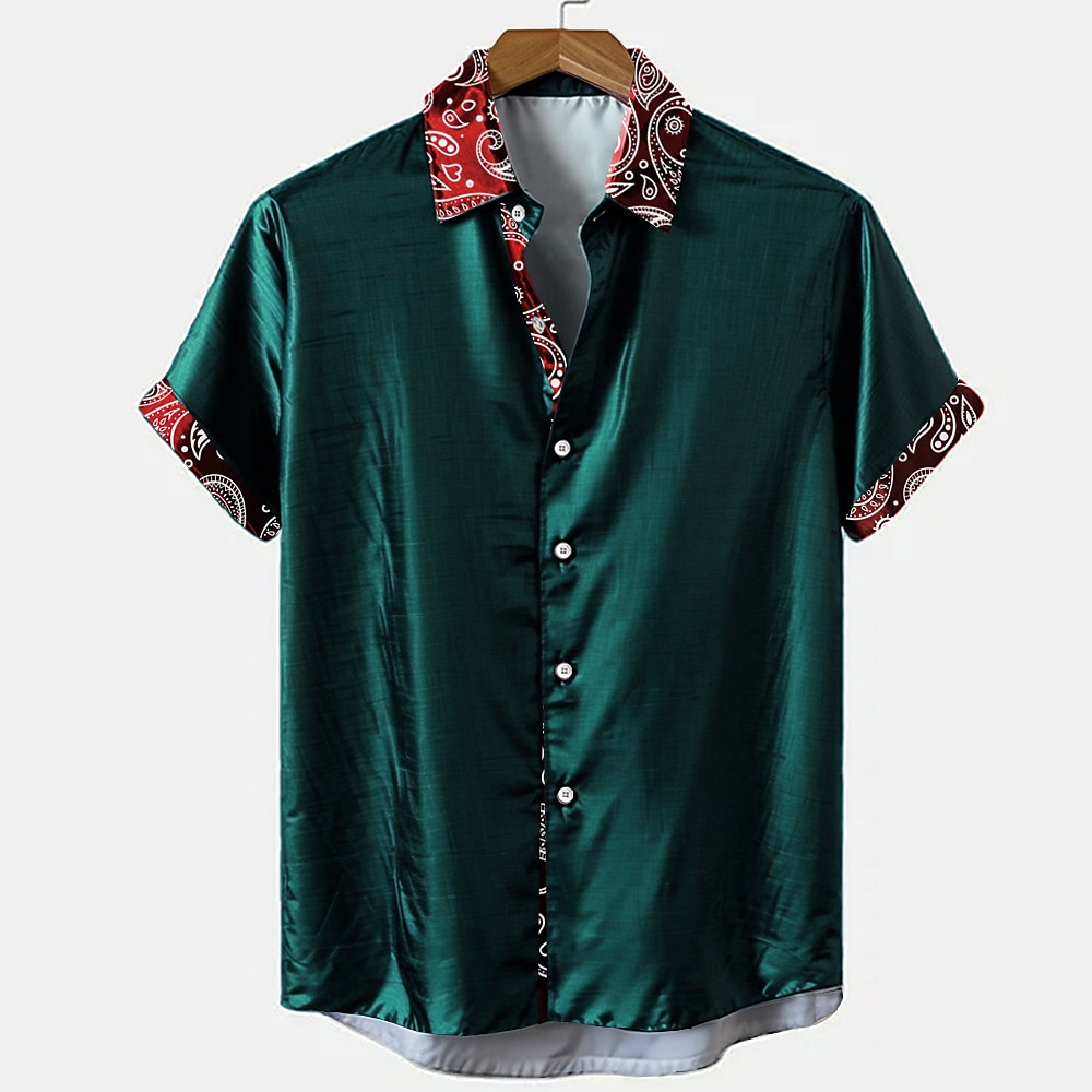 Herren Paisley-Muster Abschlussball-Shirt Kurzarm Modisch lässig Party Casual Sommer Frühling Umlegekragen Knopf hoch Blau Grün Lightinthebox