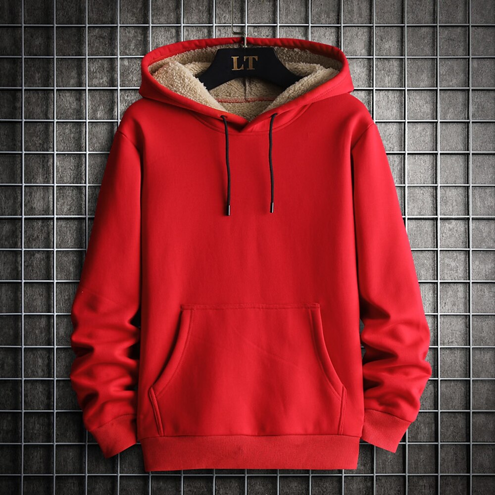 Herren Hoodie Sweatshirt Kapuze Fleece-Hoodie Schwarz Rote Hellgrau Dunkelgray Mit Kapuze Glatt Vordertasche Sport Natur Täglich Festtage Polyester Strassenmode Basic Brautkleider schlicht Herbst Lightinthebox