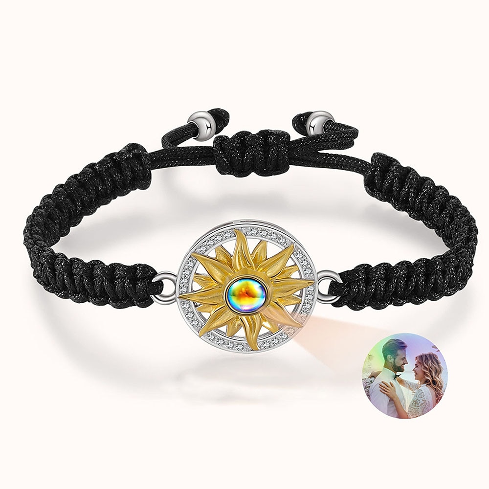 personalisiertes Projektionsarmband, individuelles Fotoarmband als Geschenk für Frauen, elegantes Sonnenblumendesign mit eingebettetem Projektionsstein, romantisches Valentinstags- und Weihnachtsgeschenk für Paare Lightinthebox