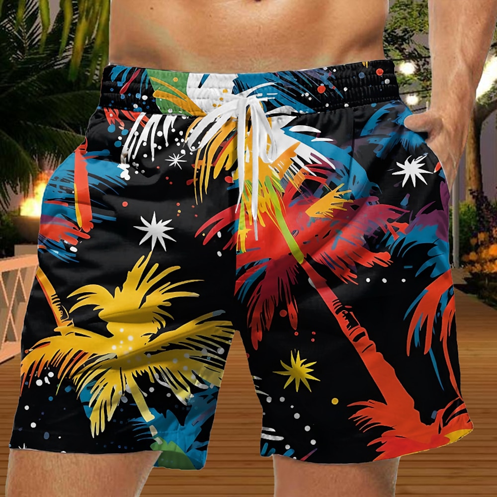 Herren Shorts Kurze Hosen Sommer-Shorts Strandshorts Kurze Hosen Tasche Kordelzug Elastische Taille Kokosnussbaum Bedruckt Atmungsaktiv Weich Kurz Casual Täglich Festtage Modisch Strassenmode Schwarz Lightinthebox