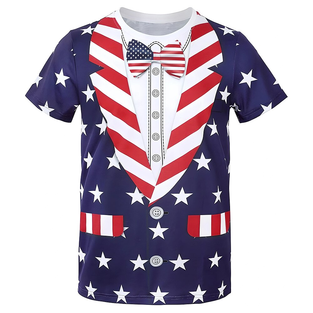 Amerikanischer Unabhängigkeitstag Herren Amerikanische US-Flagge Kostüm T Shirt Kurzarm T-Shirt 3D-Druck Rundhalsausschnitt Hemd Übertrieben Designer Party Festtage Klub Blau Sommer Frühling Lightinthebox