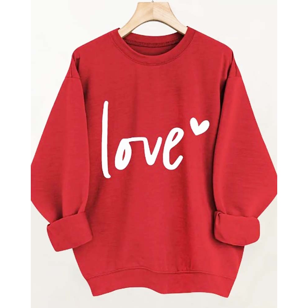 Damen Pullover Brautkleider schlicht Buchstabe Normale Oberteile Langarm Rundhalsausschnitt Bedruckt Regular Fit Strasse Alltagskleidung Rote Herbst Winter Lightinthebox