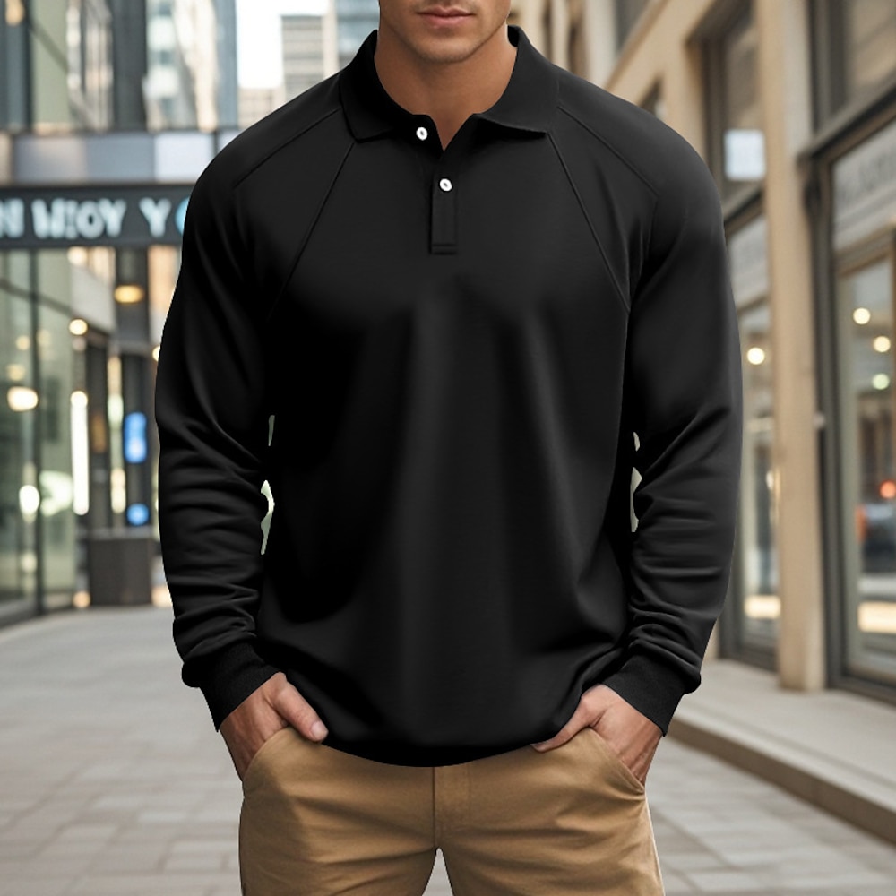 Herren Pullover Golf Poloshirts Formal Arbeit Klassisch Langarm Modisch Komfortabel Feste Farbe Glatt Knopf Herbst Winter Schwarz Weiß Grün Khaki Grau Pullover Lightinthebox