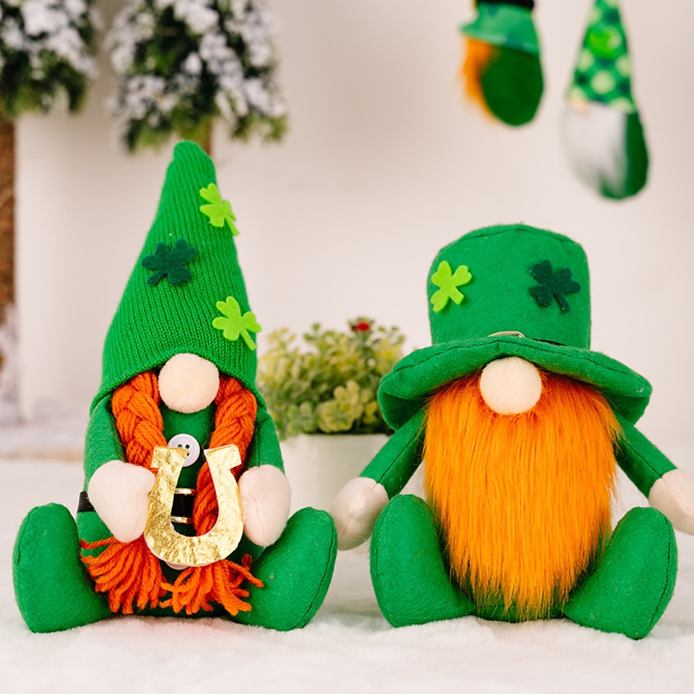 Plüschzwerge zum St. Patrick's Day, Rudolph-Figur mit grünem Blatt, grüne Plüschzwergpuppe, irische Feiertagsdekoration Lightinthebox