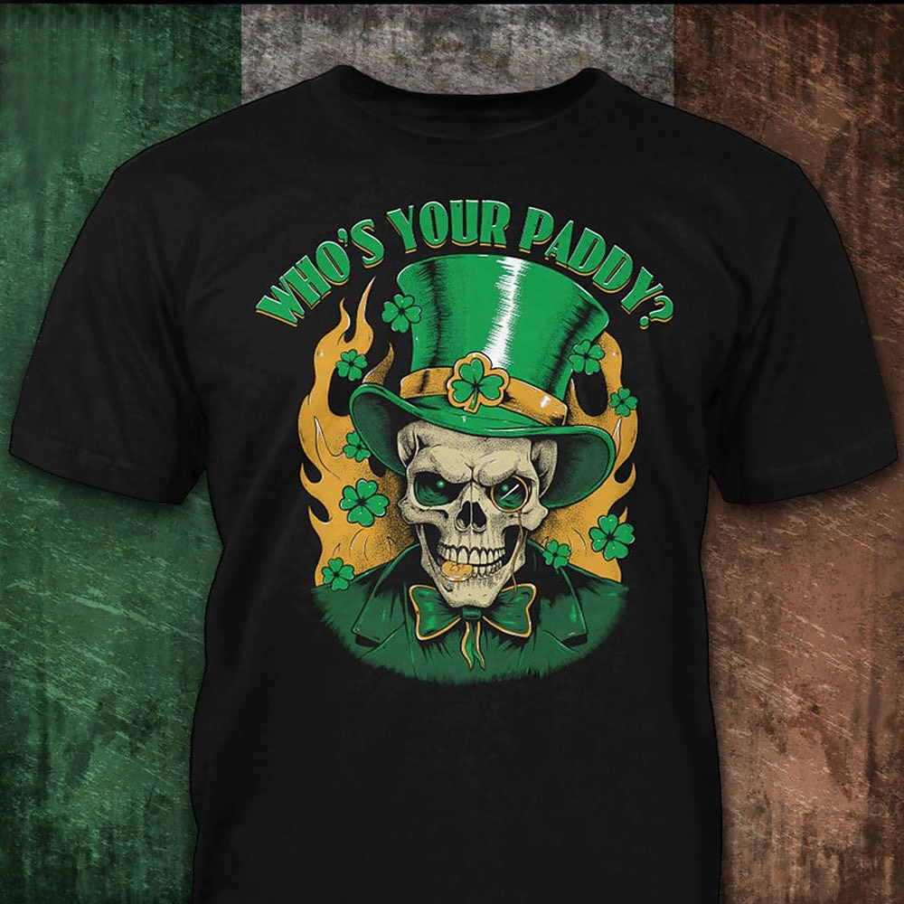 St. Patrick Herren Totenkopf Motiv Vierblättriges Kleeblatt St. Patricks Day T Shirt 100% Baumwolle Kurzarm Grafik Hemd Schwarz Bequemes T-Shirt Urlaub Strasse Modedesigner-Kleidung Lightinthebox