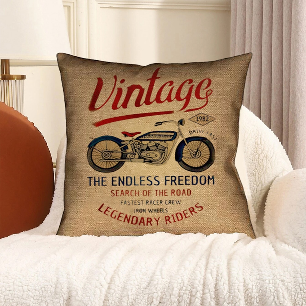 Dekorativer Kissenbezug mit Vintage-Motorrad-Motiv, 1 Stück, weicher, quadratischer Kissenbezug für Schlafzimmer, Wohnzimmer, Sofa, Couch, Stuhl Lightinthebox