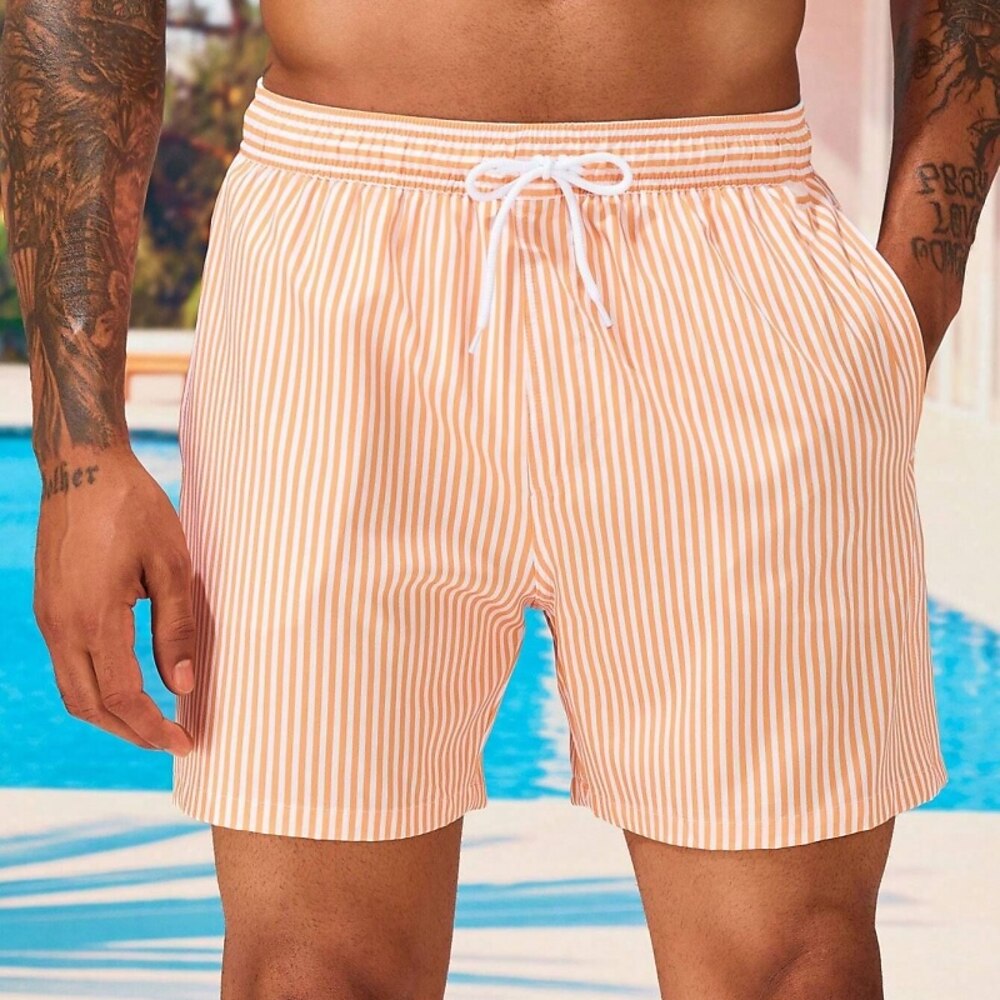 Herren Bademode Surfshorts Badehose Schwimmshorts kurz Surfshorts Badeanzug Kordelzug Mit Taschen Schwimmen Surfen Strand Wassersport Streifen Sommer Frühling Lightinthebox