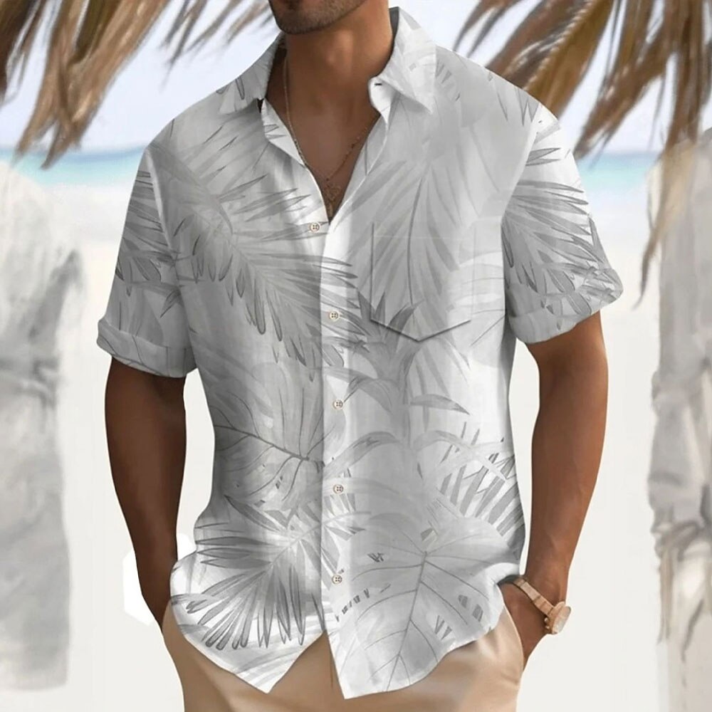 Herren Palmblatt Lässiges Hemd Hawaiihemd Sommerhemd Aloha-Shirt Kurzarm Hawaiianisch Resort Urlaub Casual Sommer Frühling Umlegekragen Knopf hoch Weiß Blau Beige Lightinthebox