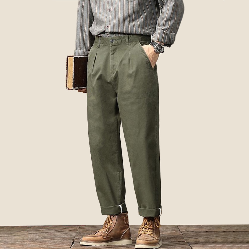 Herren 100% Baumwolle Karotten Chinos Hose mit Tasche einfarbig lange Länge Outdoor Urlaub Party Urlaub Vintage hell khaki schwarz mikroelastisch Lightinthebox