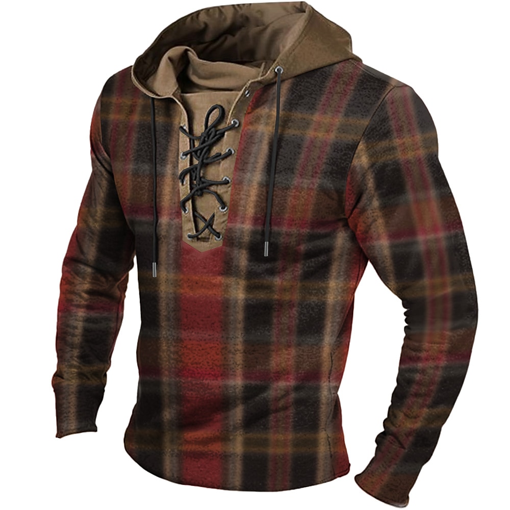 Herren Plaid Hoodies Hoodie Sweatshirt Kapuze Sweatshirt mit Kapuze Mit Kapuze Modisch 3D-Druck Gelb Rote Kordelzug Herbst Winter Designer Lightinthebox