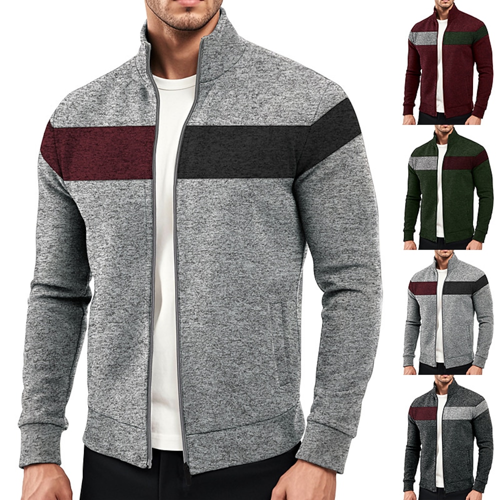 Herren Jacke Freizeitjacke Urlaub Täglich warm halten Wasserdicht Tasche Herbst Winter Farbblock Modisch Klassisch Ständer Standard Wein Hellgrau Armeegrün Dunkelgray Jacken Lightinthebox