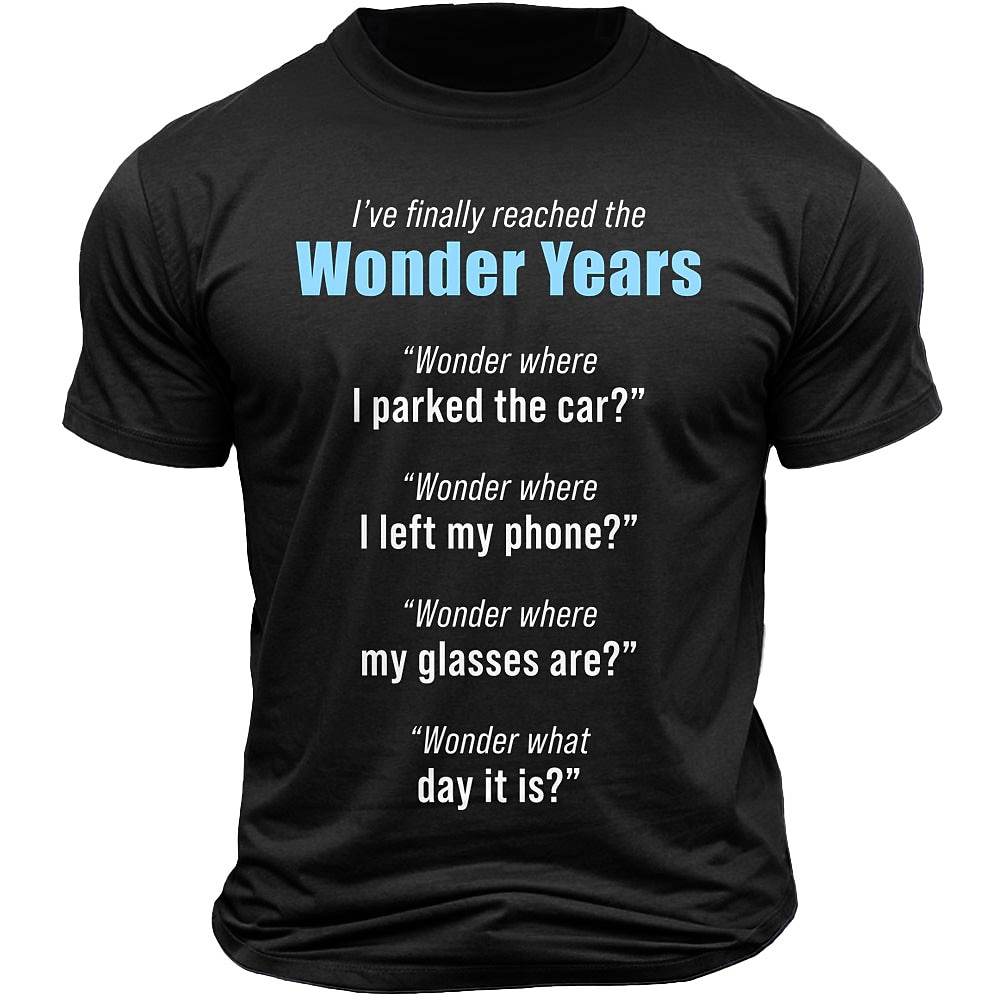 Lustiges T-Shirt für Herren mit Aufdruck „Wonder Years" aus 100 % Baumwolle, kurzärmliges Grafikshirt, schwarz, armeegrün, dunkelblau, bequemes T-Shirt, Urlaub, Straßenmode, Designerkleidung Lightinthebox