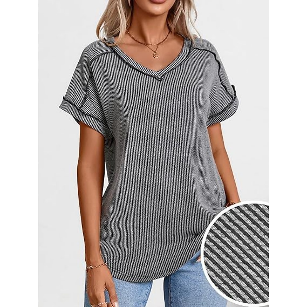 Damen T Shirt Modisch Modern Brautkleider schlicht Glatt Normale Oberteile Kurzarm V Ausschnitt Regular Fit Täglich Wochenende Armeegrün Fuchsie Grau Herbst Winter Lightinthebox